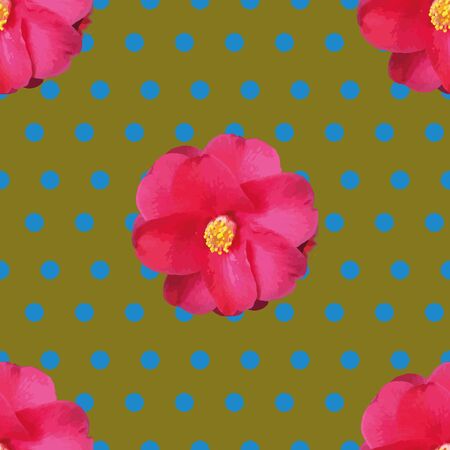 Seamless flower in dots on green backgroundの写真素材