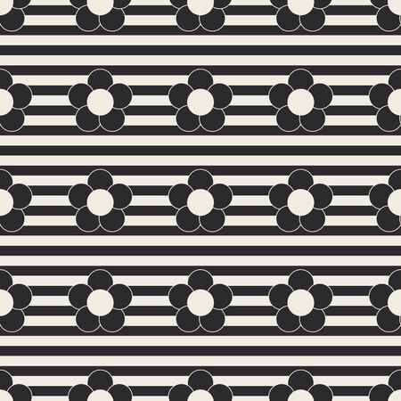 Black and white flowers on striped backgroundのイラスト素材