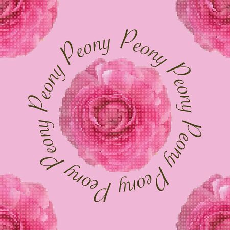 Fuchsia round pixels Peony seamless repeat patternのイラスト素材