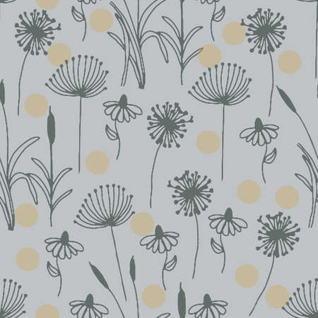 Silver and gold pond plant vector repeat pattern
