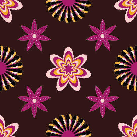 Colorful handdraw fantasy retro flowers repeatのイラスト素材