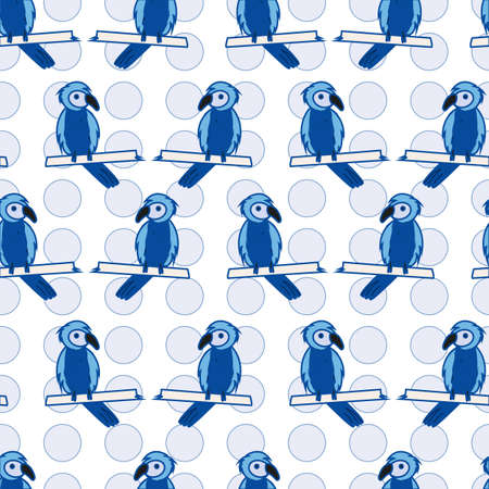 Kawaii hand drawn exoticparrot repeat patternのイラスト素材