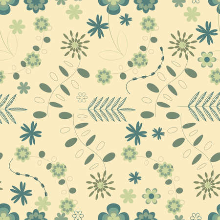 Green retro flower seamless repeat pattern printのイラスト素材