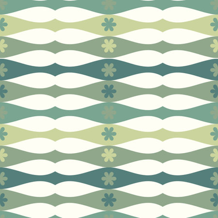 Green and white ornament with flowers repeatのイラスト素材