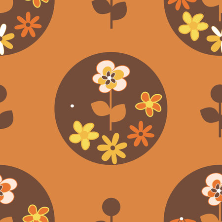 Yellow,orange and brown vintage flower seamlessのイラスト素材