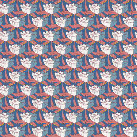 Hand drawn flowers vector seamless repeat patternのイラスト素材