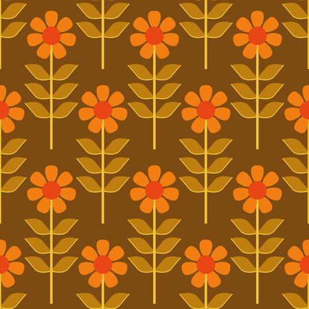 Yellow, orange and brown vintage flowers seamlessのイラスト素材