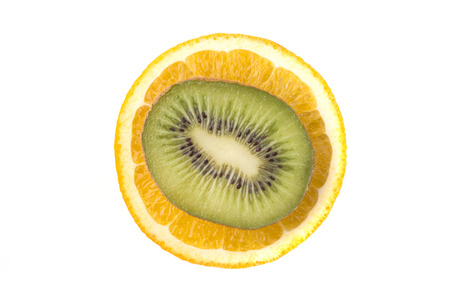Circle kiwi on orangeの写真素材