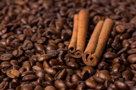 Cinnamon in coffee beansの写真素材