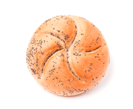 Round Fresh buns with poppy seeds, isolated on white background. Kaiser Roll.の写真素材