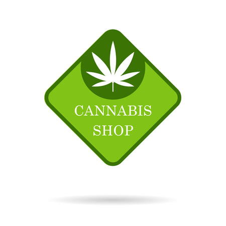 Marijuana leaf. Medical cannabis. Hemp oil. Cannabis shop. Icon product label and icon graphic template.のイラスト素材