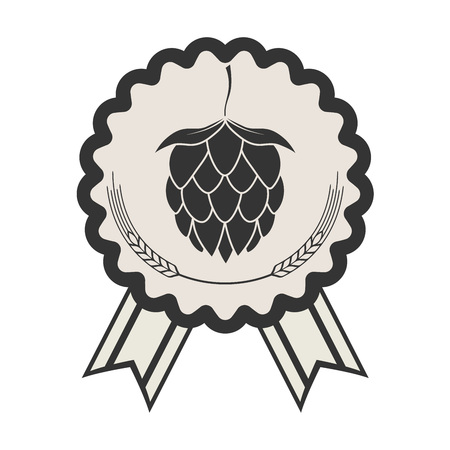 Hop and barley emblem icon label . Beer pub emblem.のイラスト素材