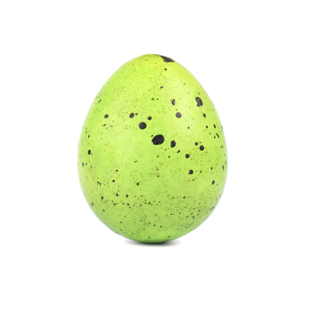 Quail easter egg green color, isolated on white background. Easter concept. Macroの写真素材