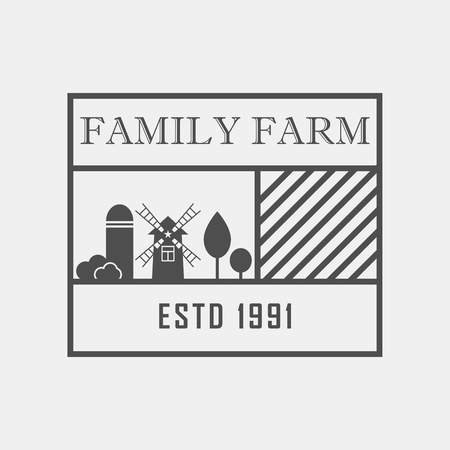 Farm House concept label. Template with farm landscape. Label for ,organic and natural farm products.のイラスト素材