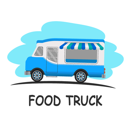 Street food truck concept. Street food vehicles, truck, van. Fast food delivery. Flat design style. Vector illustration.のイラスト素材
