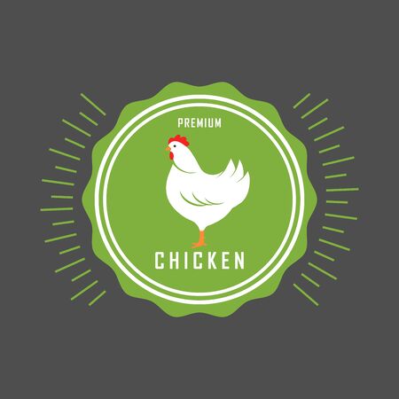Premium chicken emblem. Labels, badges and design elements. Organic style. Green eco chicken stickers. Vector Illustration.のイラスト素材