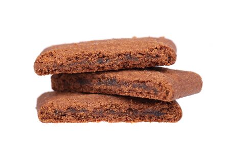 Homemade chocolate brownies dessert, isolated on white background. Slices of brownie, cookies, biscuitの写真素材