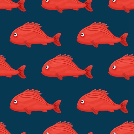 Cute tropical fish on dark background. Brightly-coloured ocean fish. Underwater marine wild life. Seamless pattern. Vector illustration.のイラスト素材