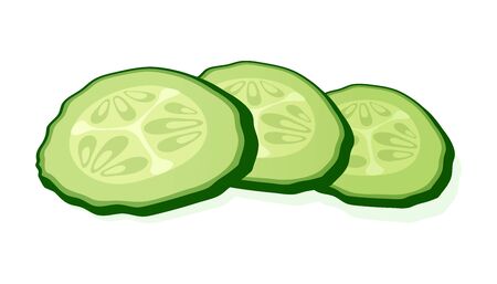 Fresh cucumber sliced slices isolated on white background. Green round piece of cucumber. Vector Illustrationのイラスト素材