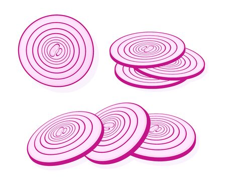 Sliced red onion isolated on white background. Rings of red onion. Vector Illustration.のイラスト素材