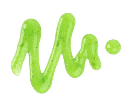 Pistachio jam drizzle isolated on white background. Splashes of green jam. Top viewの写真素材