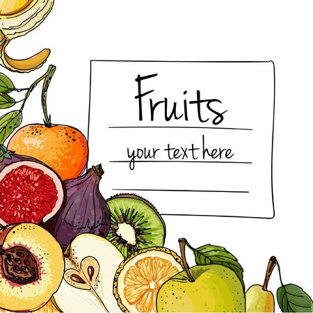 Fruits drawn a color line on a white backgroundのイラスト素材