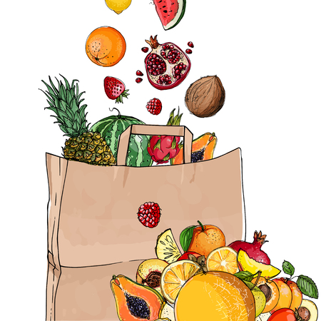 Fruit in a paper bagのイラスト素材