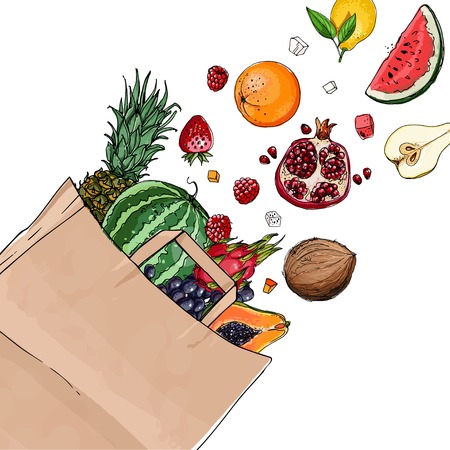 Fruit in a paper bagのイラスト素材