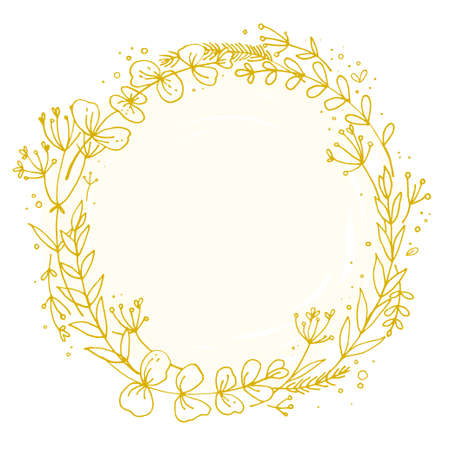 Pattern of flowers painted in watercolor on white paper. Sketch of flowers and herbs. Wreath, garland of flowers. Vector colorのイラスト素材