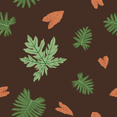 Pattern tropics leaves vector modern. Color beige green, trend ornament terraのイラスト素材