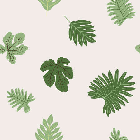 Tropics leaves seampless pattern vector modern. Color beige green, trend ornamentのイラスト素材