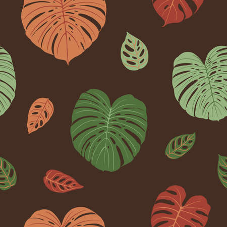 Tropics leaves seampless pattern vector modern. Color beige green, trend ornamentのイラスト素材