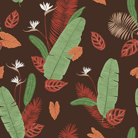 Tropics leaves seampless pattern vector modern. Color beige green, trend ornamentのイラスト素材