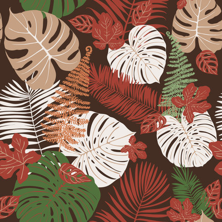 Tropics leaves seampless pattern vector modern. Color beige green, trend ornamentのイラスト素材