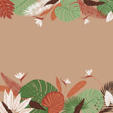 Tropics leaves vector beige modern. Color green, trend ornament terraのイラスト素材