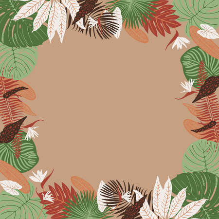 Tropics leaves vector beige modern. Color green, trend ornament terraのイラスト素材
