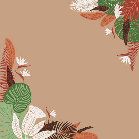 Tropics leaves vector beige modern. Color green, trend ornament terraのイラスト素材