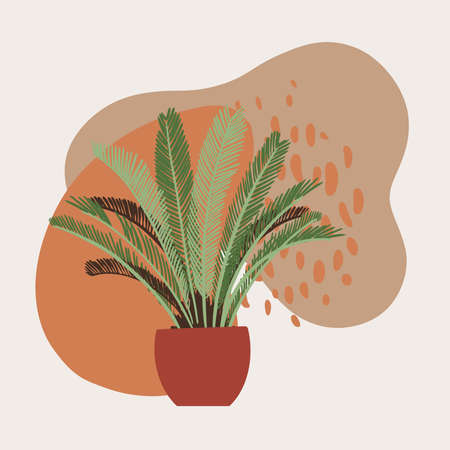 Indoor plant in a pot vetor. Modern spots for text delicate colors.のイラスト素材