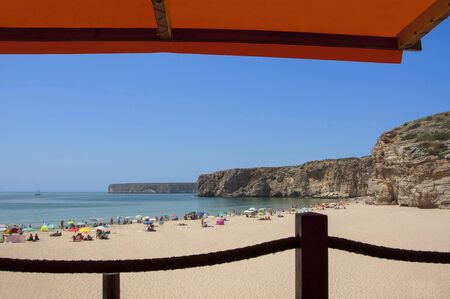 beautiful and big beach in sagres in portugal where you can have a nice day and you can also surfingの写真素材