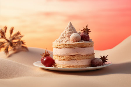 Homemade Christmas dessert with cream and berries.の素材