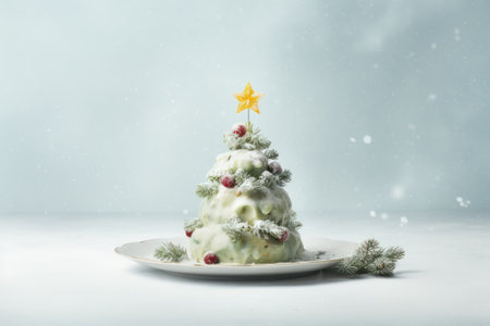 Homemade Christmas dessert with cream, white chocolate and berries.の素材