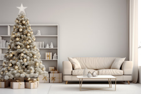 Elegant Christmas living room on light wall background.の素材