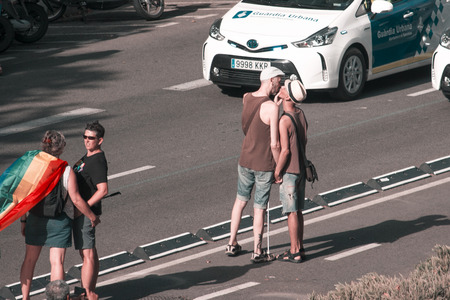 Two boys kissing. Pride Barcelona 2018