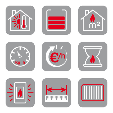 Heating stoves fireplaces icons Grey and Redのイラスト素材