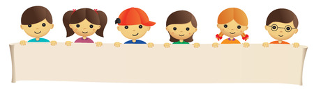 Cute kids holding a bannerのイラスト素材