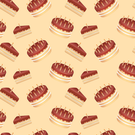 Cute cartoon seamless pattern with birthday cakes and candlesのイラスト素材