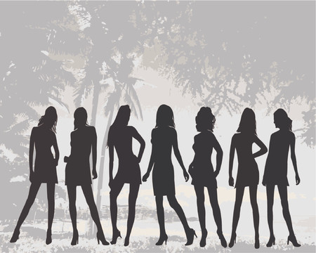 Posing women - silhouette vector illustrationのイラスト素材