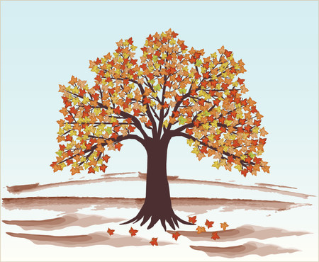 Autumn Leaves and tree - vector illustrationのイラスト素材