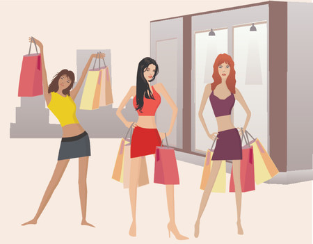 Shopping  girls - vectorのイラスト素材