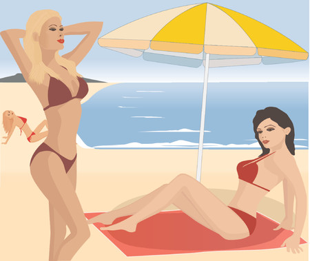 Attractive girls on beach - vectorのイラスト素材